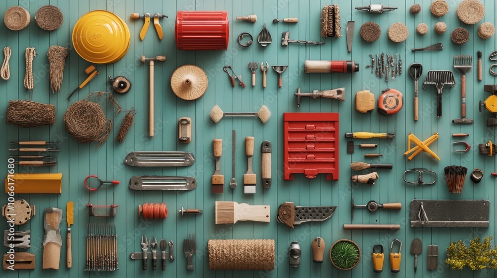 Poster tools and objects arrangement