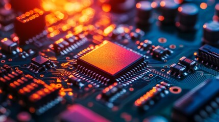 Fototapeta premium High Tech Circuit Board Closeup Microchip Technology Electronics