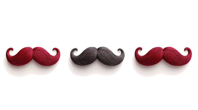 Collection of Colorful Mustaches Arranged on a Transparent Backdrop Generative AI