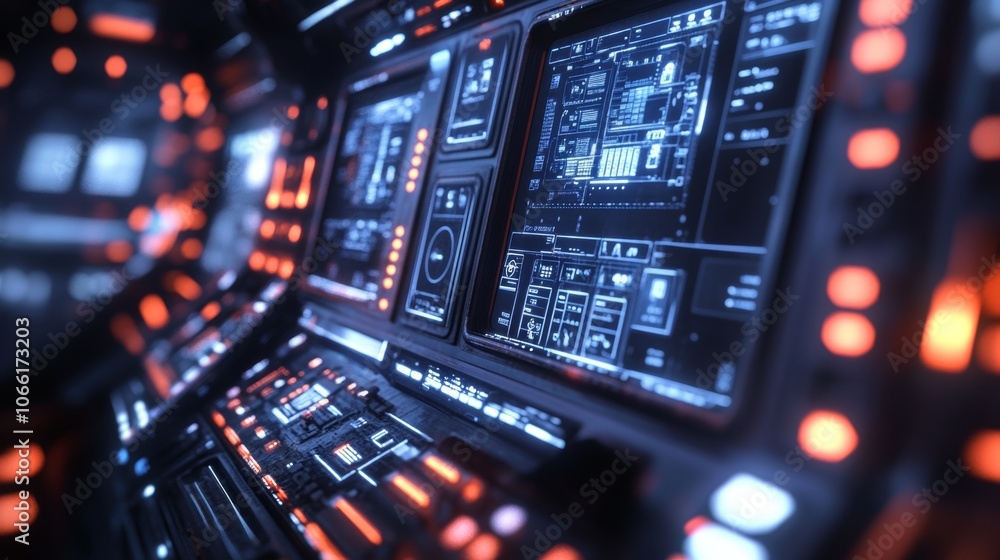 Poster futuristic tech control panel interface sci fi hud display