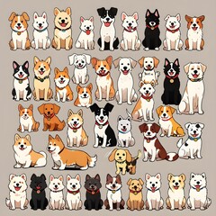 set of cute dog animal