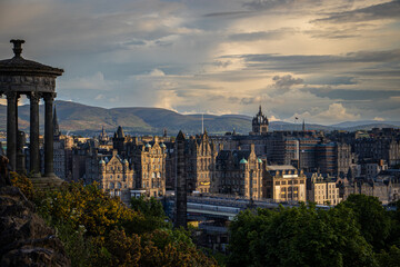 The historic city of Edinburgh, Scotland at sunset on a summer day