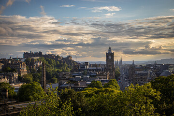 The historic city of Edinburgh, Scotland at sunset on a summer day
