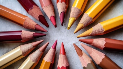 Naklejka premium Colorful Pencils Arranged in a Circle Creative Art Supplies