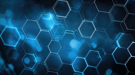 Abstract Blue Hexagon Pattern with Glowing Lines