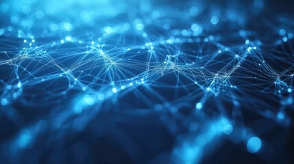 Abstract Blue Network with Glowing Points and Bokeh