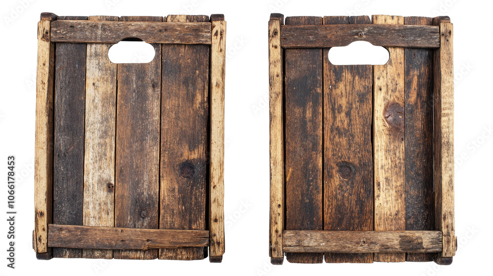 Poster old weathered wooden crate boxes isolated on a transparent background generative ai