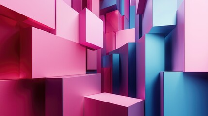 Abstract Geometric Composition with Pink and Blue Cubes