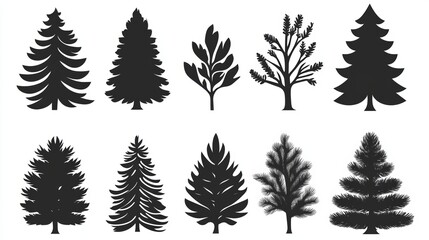 Obraz premium Silhouettes of Trees Evergreen Pine Fir Nature Forest Graphic Design Black and White