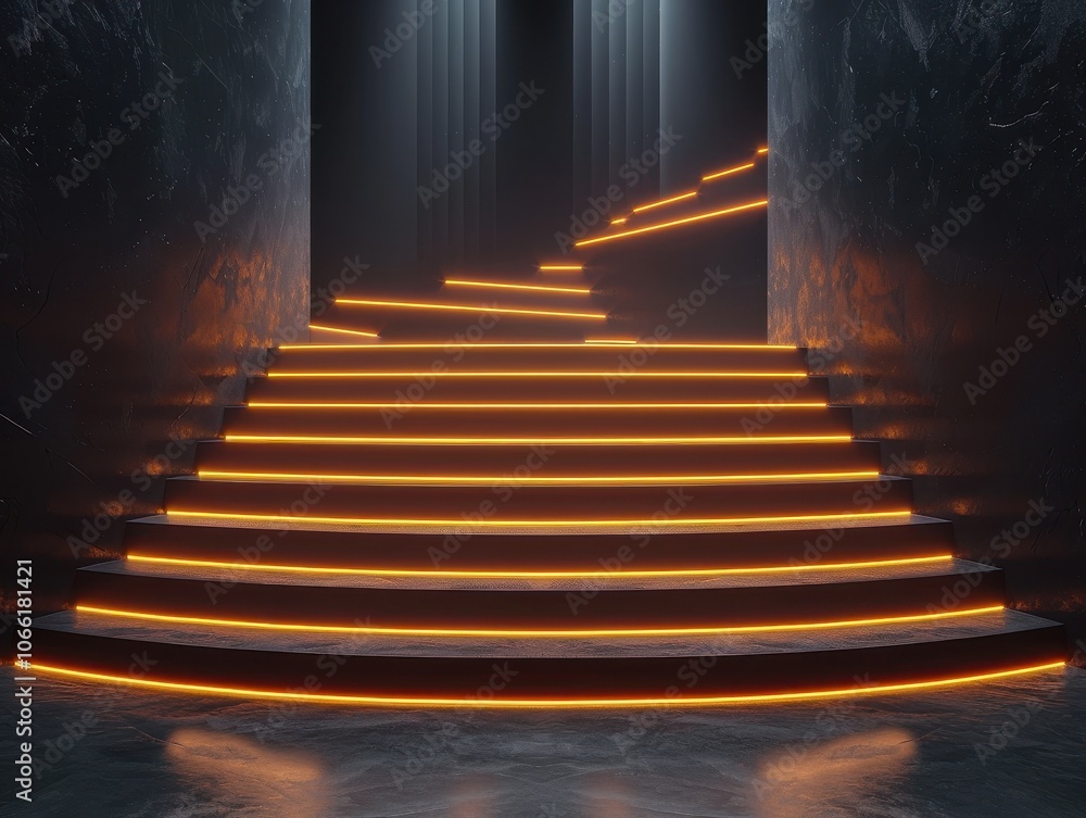 Poster illuminated staircase in a dark modern setting