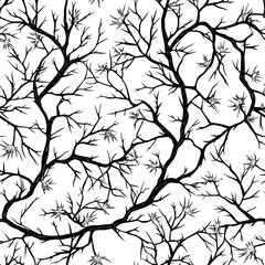 Obraz premium Black and white seamless pattern of branches and twigs on a white background.