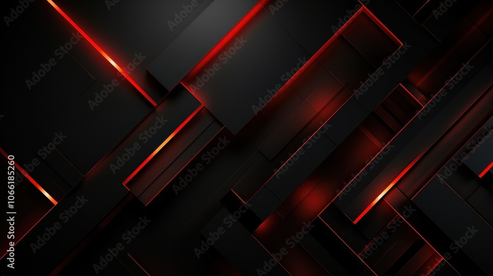 Poster Abstract Black and Red Geometric Pattern with Glowing Lines