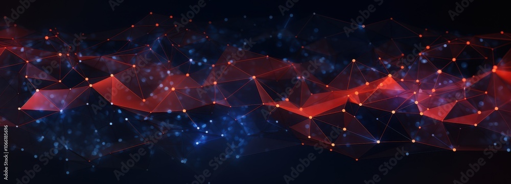 Poster Abstract Red and Blue Geometric Pattern with Illuminated Nodes