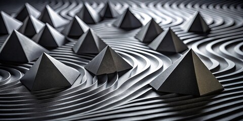 Fototapeta premium A Monochromatic Symphony of Geometric Shapes, Each Pyramid A Subtle Variation on a Theme of Form and Shadow