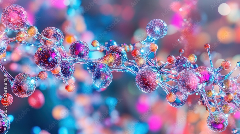 Poster abstract 3d render of interconnected colorful spheres