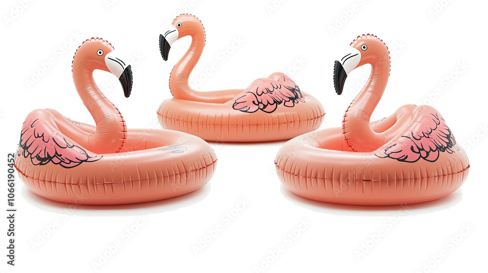 Poster three pink flamingo pool floats on transparent background generative ai