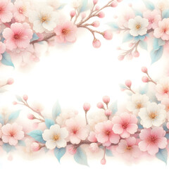 흰 배경, 벚꽃 프레임, 테두리, 파스텔화 (White background, cherry blossoms frame, border, pastel painting)