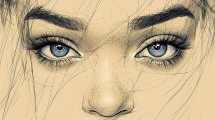 Fototapeta premium Woman s Eyes AI Art Blue Eyes Sketch Close Up Portrait