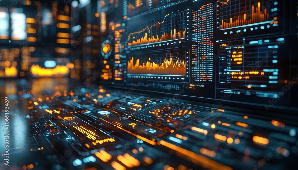 Aufkleber Futuristic Interface with Data Visualizations and a Glowing Keyboard