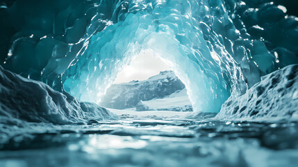 Fototapeta premium Ethereal ice cavern landscape with dreamy frozen setting. Dreamscape. Illustration
