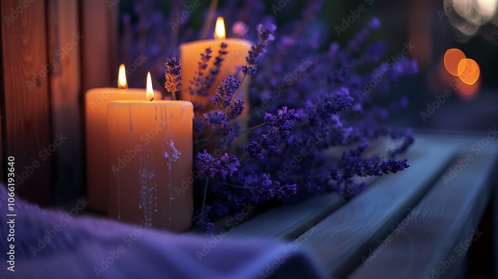 Poster the soft flicker of candlelight and the soothing scent of lavender create a calming and inviting amb