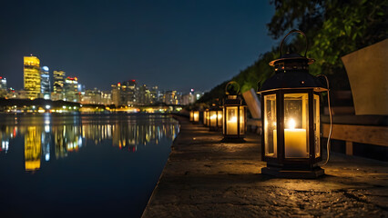 a lantern scene outside the city generative ai