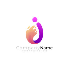 J logo with people care design combination, 3d colorful style