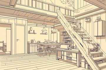Fototapeta premium Ski lodge game room with a pool table and board games. Cozy vibe, Generative AI