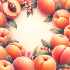 복숭아 프레임, 테두리, 파스텔화 (peach frame, border, pastel painting)	
