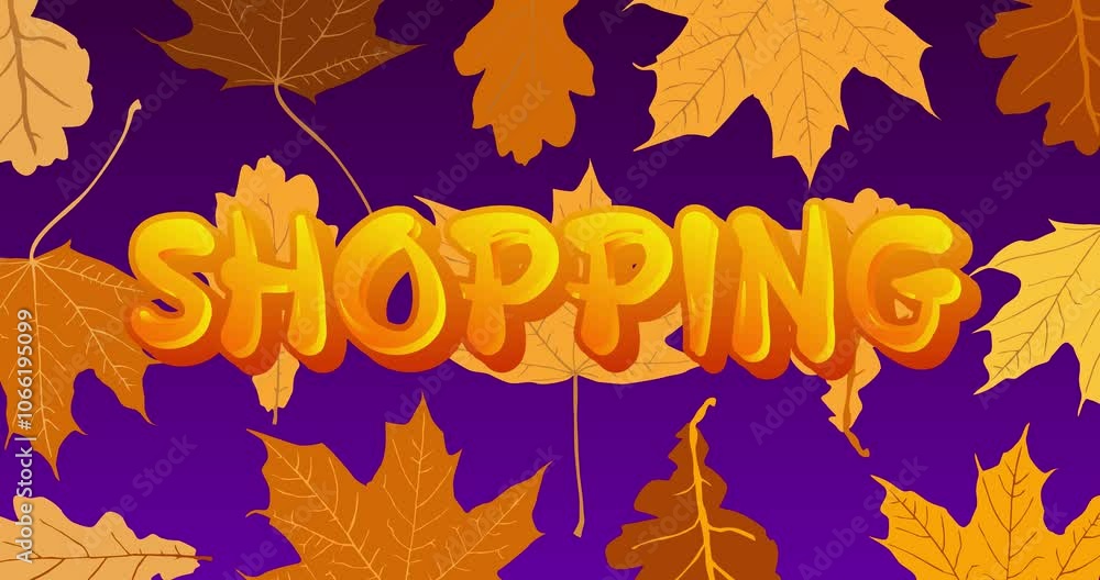 Poster autumn leaves with shopping text. animated moving image.