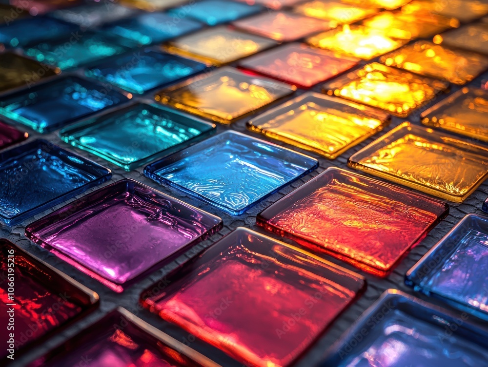 Poster close-up of colorful glass tiles with a patterned surface
