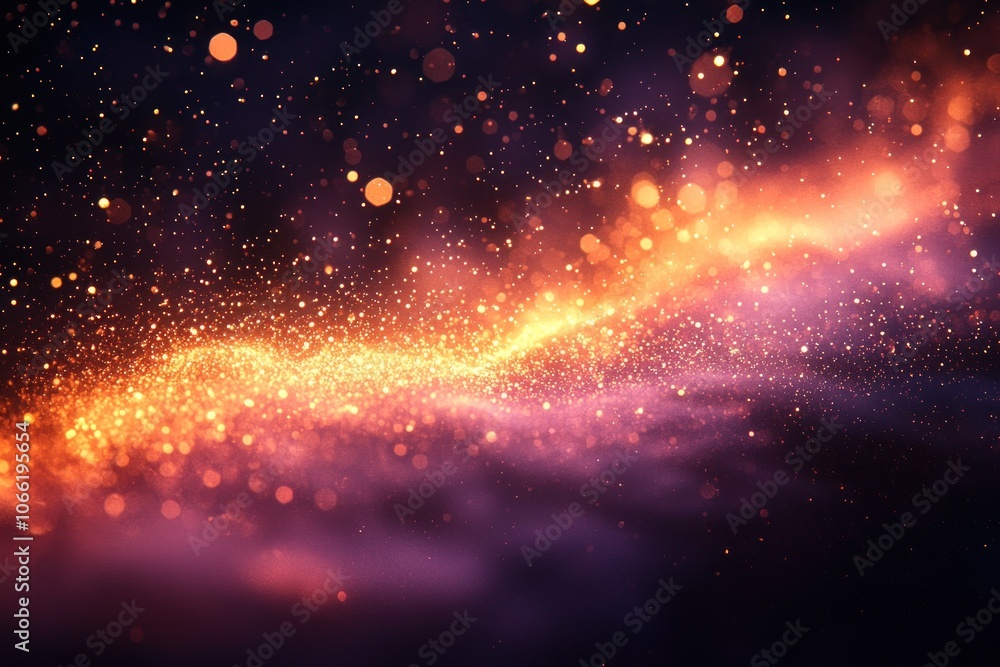 Poster abstract background with glowing orange and pink particles