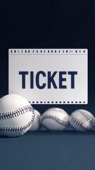 A mockup displays a sports ticket featuring 'TICKET' text and baseballs for added flair