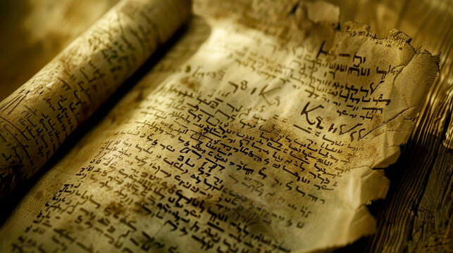 Old manuscript parchment Hebrew text ancient biblical scroll prophets Generative AI Illustration