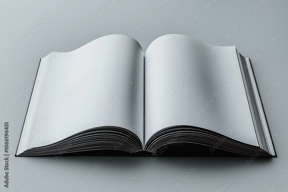 Poster open book with blank pages on a gray surface