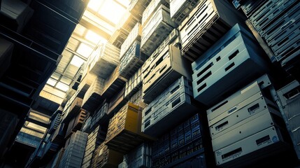 Stacked Boxes in Industrial Warehouse