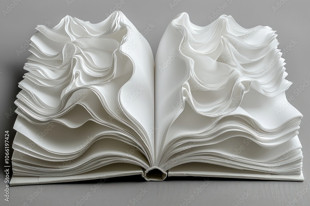 Poster An Open Book with Pages Curled into Abstract Shapes