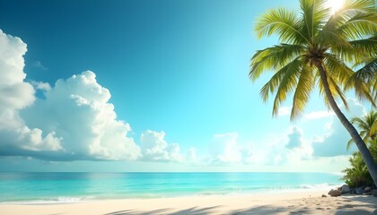 Fototapeta premium Tropical summer beach with coconut palm and blue sky