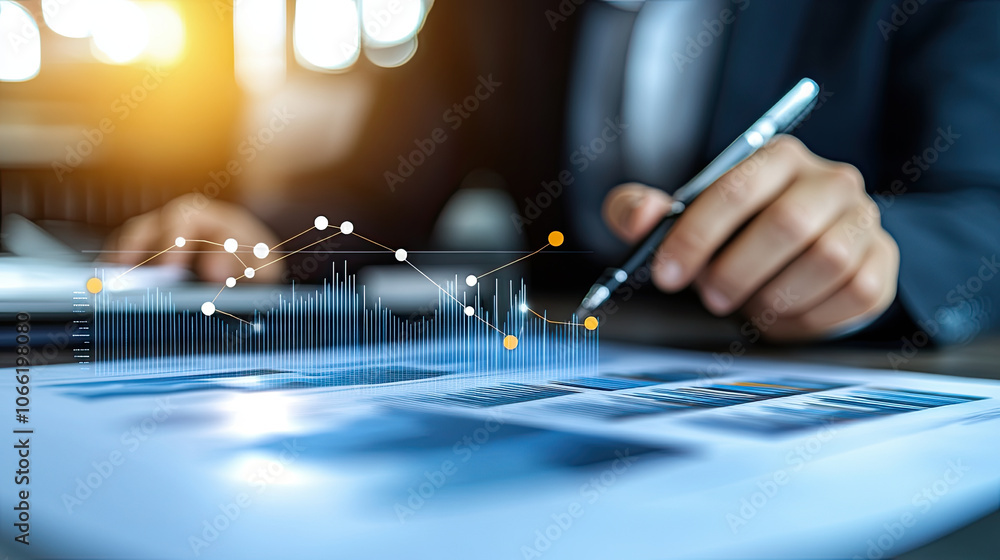 Poster office atmosphere confident professional data analysis business report financial graphs modern works