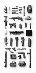 Fototapeta premium Set, Collection of Police Icons, Police Station, Black, on White Background, 9:16 and 16:9 Format 