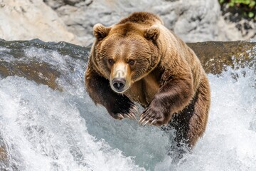 Obraz premium Bear Fishing for Salmon in Bright Daylight