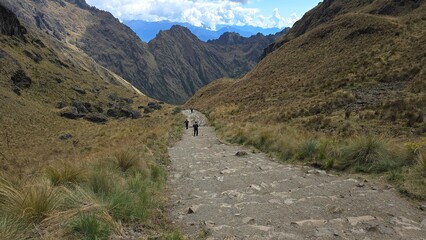 Path and steps on the Inca Trail hike to Machu Picchu in the Andes. It is believed that they were...
