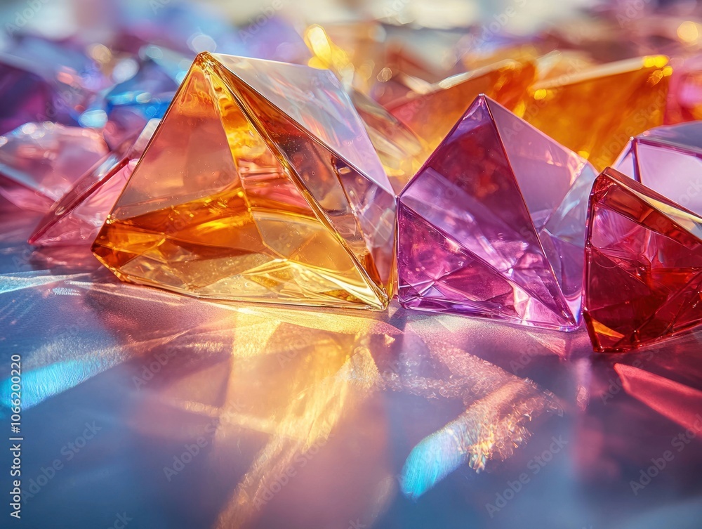Poster multicolored crystal gems with sunlight reflection