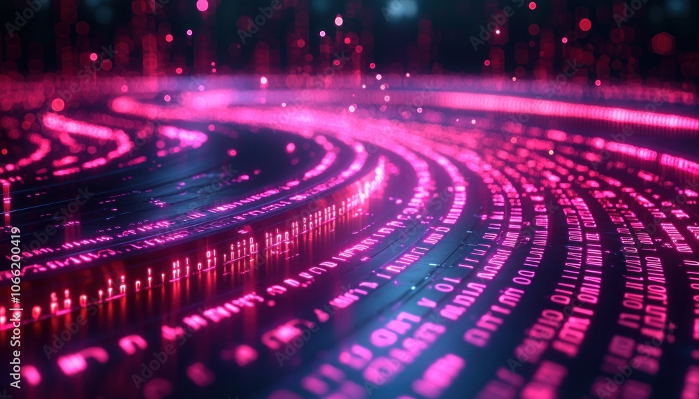 Aufkleber abstract digital data stream with pink and blue glow
