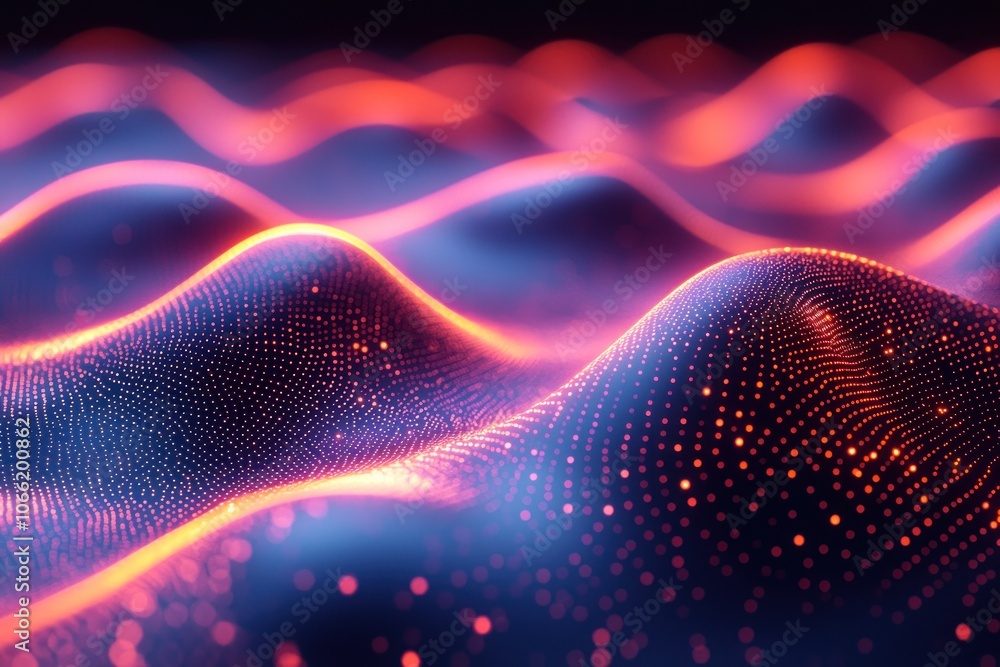 Aufkleber Abstract Wavy Surface with Glowing Red Dots