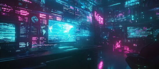 Obraz premium Cyberpunk World with Digital Interface