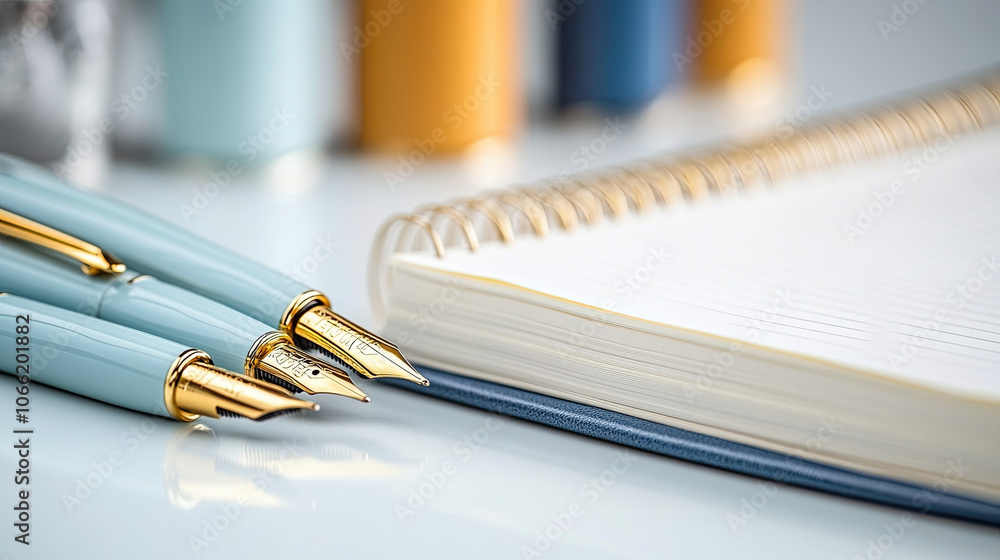 Poster elegant display of pastel colored writing instruments and notebook