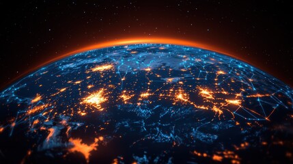 Obraz premium Earth with Illuminated Cities and Network Connections