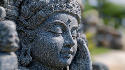 Stone Buddha Statue Close up  Serene Face  Meditation  Asian Art  Spirituality