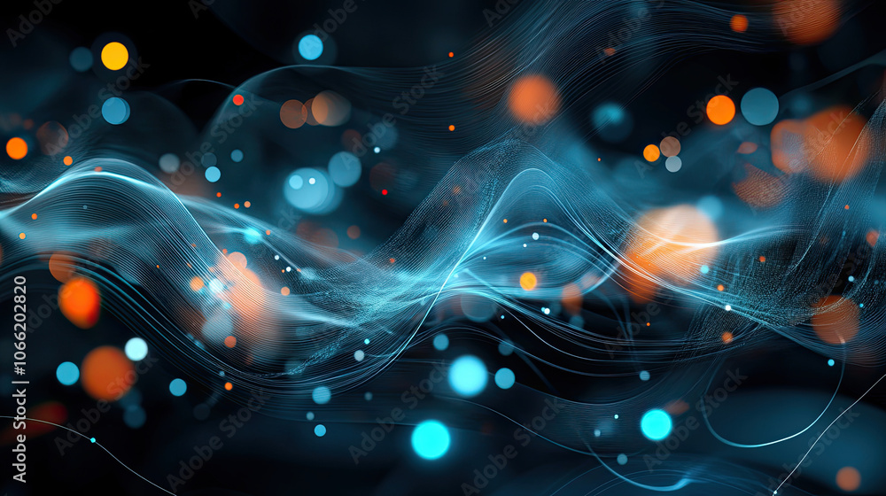 Aufkleber vibrant digital abstract design featuring flowing lines and colorful orbs, creating sense of movemen